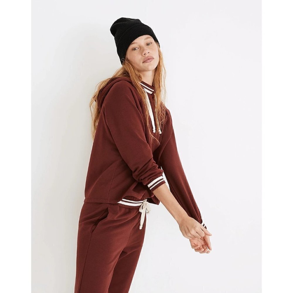 Madewell MWL Superbrushed Easygoing Hoodie Sweatshirt Striped-Trim